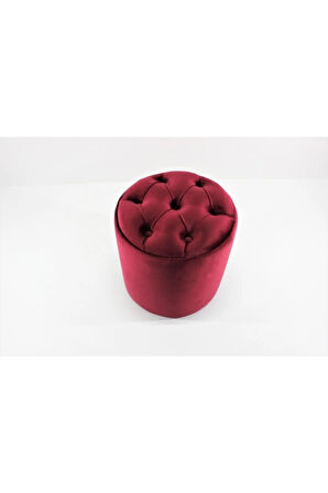 Puffy Puf Bordo Chester Model Yuvarlak Puf- Makyaj Masası Pufu