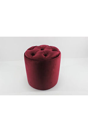 Puffy Puf Bordo Chester Model Yuvarlak Puf- Makyaj Masası Pufu