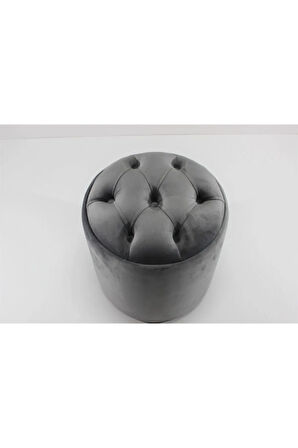 Puffy Puf Antrasit Chester Model Yuvarlak Puf- Makyaj Masası Pufu