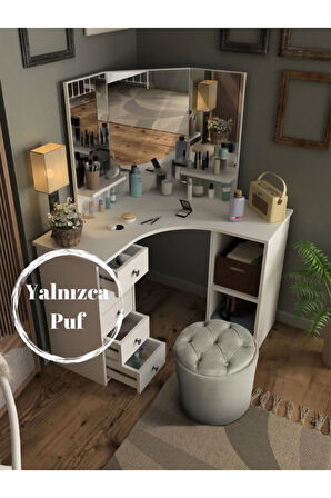 Puffy Puf Krem Chester Model Yuvarlak Puf- Makyaj Masası Pufu