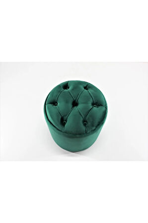 Puffy Puf Yeşil Chester Model Yuvarlak Puf- Makyaj Masası Pufu