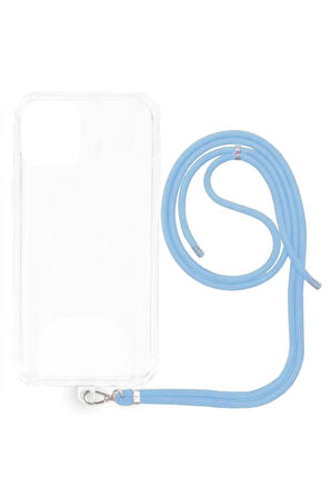 iPhone 16 Plus İp Askılı Şeffaf Silikon Kılıf Mavi