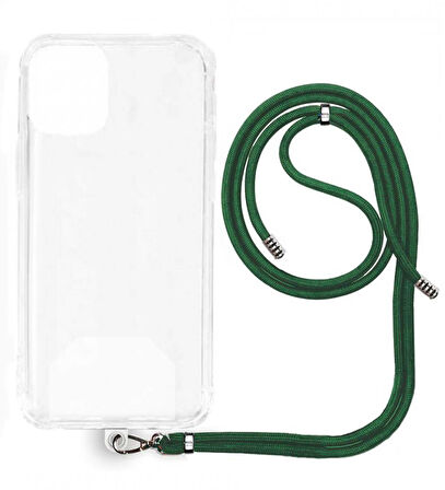 iPhone 16 Plus İp Askılı Şeffaf Silikon Kılıf Yeşil