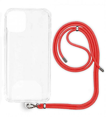 Xiaomi Mi 12 İp Askılı Şeffaf Silikon Kılıf Kırmızı