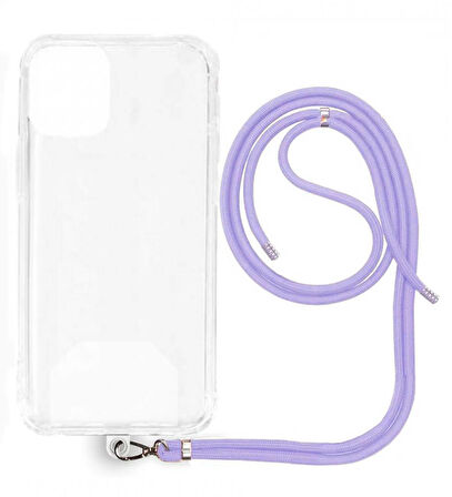 Xiaomi Mi 12 T İp Askılı Şeffaf Silikon Kılıf Lila
