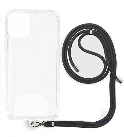 Xiaomi Mi 12 T İp Askılı Şeffaf Silikon Kılıf Siyah