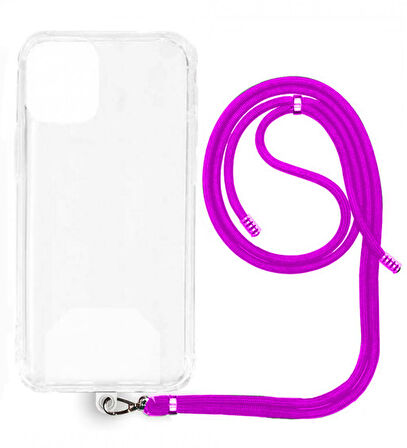 Xiaomi Mi 14 İp Askılı Şeffaf Silikon Kılıf Koyu Pembe