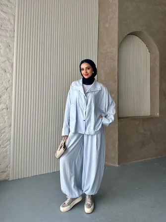 Paça Fermuarlı Oversize Pamuklu İkili Takım