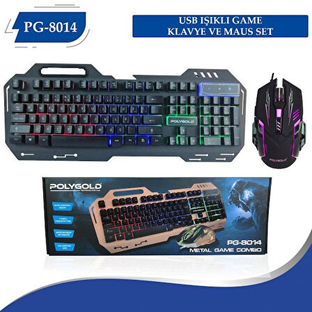 Polygold PG-8014 Işıklı Oyuncu Klavye Mouse Seti - Siyah