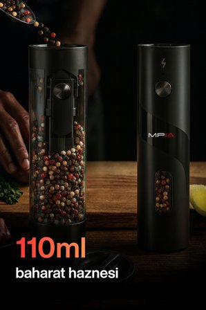 MPIA PG5 Şarjlı Baharat Öğütücü 2’li 110 ml LED Paslanmaz Çelik Bıçak Tuz Karabiber Öğütücü