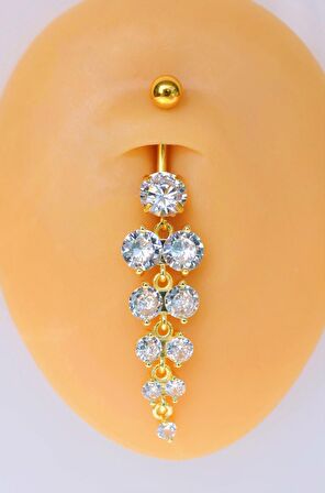 Taşlı Sallantılı Göbek Piercingi Gold