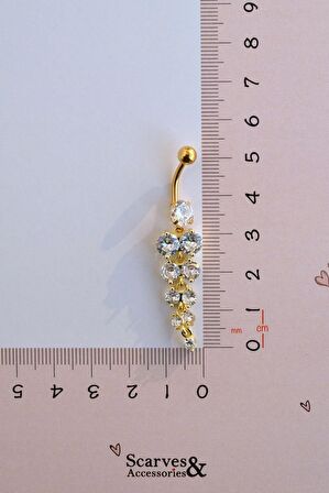 Taşlı Sallantılı Göbek Piercingi Gold