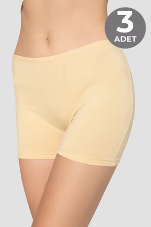 Premium 3'lü Paket Kadın Ten Boxer Şort Pamuklu Likralı Alternatif