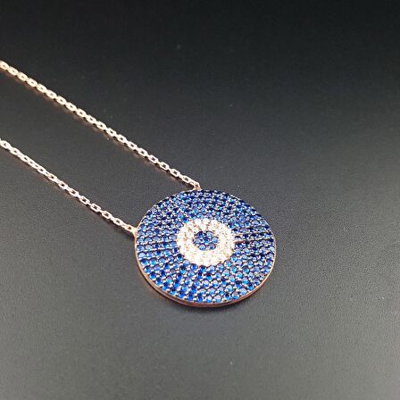 925 Ayar Gümüş Zirkon Taşlı Tuğralı Zarif Nazar Boncuğu Kolye