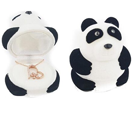 925 Ayar Gümüş Kadife Panda Kutusunda Kalpli Kar Tanesi Kolye