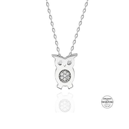 Gümüş Swarovski Taşlı Baykuş Kolye Sertifikalı Qr Kodlu
