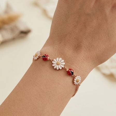 925 Ayar Gümüş Roze Kaplamalı Papatya Bileklik