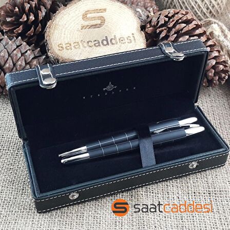 Steel Pen İsme Özel 2 li Desenli Metal Kalem Seti