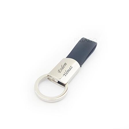 İsme Kişiye Özel Çelik Aparatlı Siyah Kırmızı Deri Anahtarlık