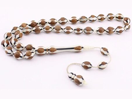 Deve Kemiği Üzerine Boynuz ve Gül Ağacı İşlemeli Tesbih