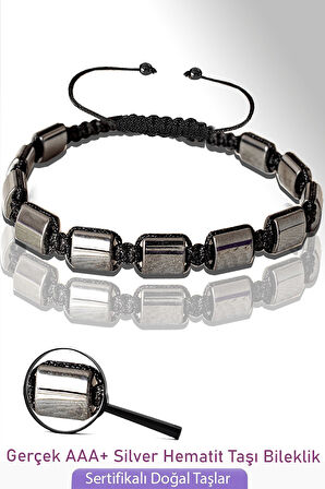 Sertifikalı Gerçek Silver Hematit Taşı Bileklik - Ayarlamalı