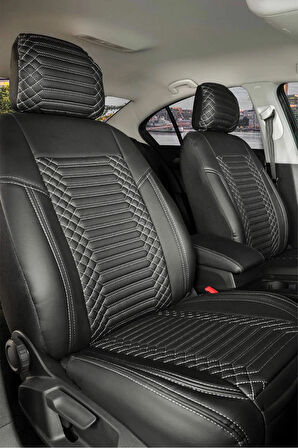 Audi A4 Serisi Lüx Deri OTO KOLTUK KILIFI Ön Arka Takım Set EXCLUSİVE SİYAH BEYAZ