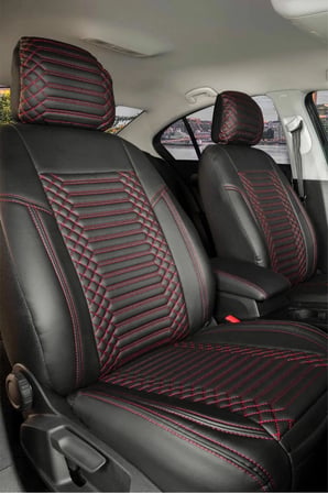 Skoda Kamiq Lüx Deri OTO KOLTUK KILIFI Ön Arka Takım Set EXCLUSİVE SİYAH KIRMIZI