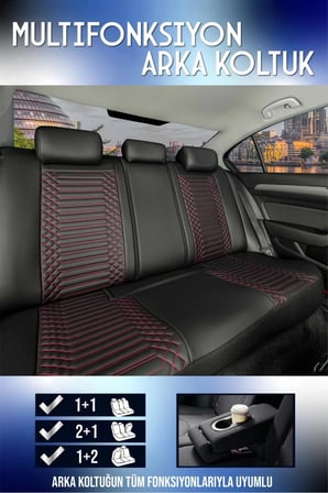 Skoda Kamiq Lüx Deri OTO KOLTUK KILIFI Ön Arka Takım Set EXCLUSİVE SİYAH KIRMIZI