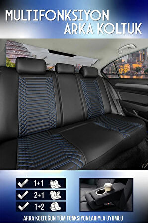 
Honda Civic Lüx Deri OTO KOLTUK KILIFI Ön Arka Takım Set EXCLUSİVE SİYAH MAVİ