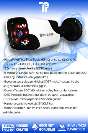 PICAM 2 Kameralı Panda 1 İç Kamera Set 250 GB HDD Full HD Gece Görüşlü Güvenlik Kamerası Sistemi
