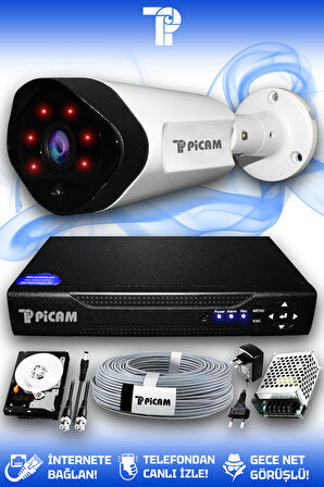 PICAM 1 Kameralı Uzay 1 Dış Kamera Set 320 GB HDD Full HD Gece Görüşlü Güvenlik Kamerası Sistemi