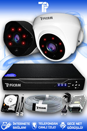 PICAM 2 Kameralı Uzay 1 İç Kamera Set 320 GB HDD Full HD Gece Görüşlü Güvenlik Kamerası Sistemi