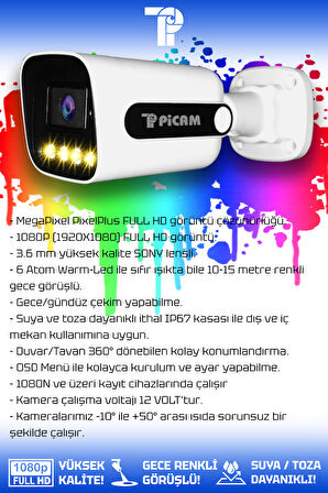 PICAM 4 Kameralı Zebra 4 Dış Kamera Set 250 GB HDD Full HD Renkli Gece Görüşlü Güvenlik Kamerası Sistemi