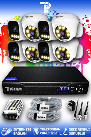 PICAM 8 Kameralı Zebra 4 İç Kamera Set HDD'siz Full HD Renkli Gece Görüşlü Güvenlik Kamerası Sistemi