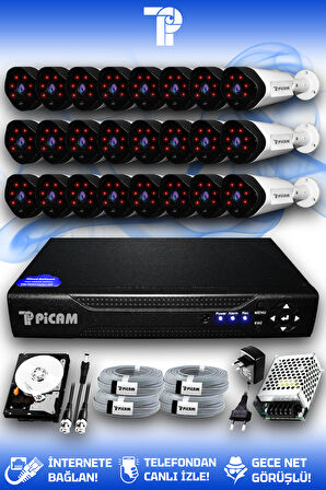 PICAM 24 Kameralı Uzay 24 Dış Kamera Set 500 GB HDD Full HD Gece Görüşlü Güvenlik Kamerası Sistemi