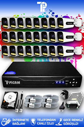 PICAM 24 Kameralı Zebra 24 Dış Kamera Set 320 GB HDD Full HD Renkli Gece Görüşlü Güvenlik Kamerası Sistemi