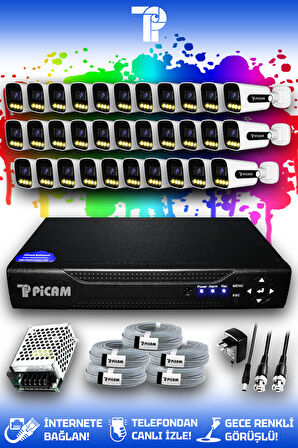 PICAM 32 Kameralı Zebra 32 Dış Kamera Set HDD'siz Full HD Renkli Gece Görüşlü Güvenlik Kamerası Sistemi
