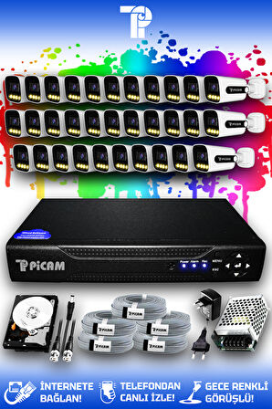 PICAM 32 Kameralı Zebra 32 Dış Kamera Set 250 GB HDD Full HD Renkli Gece Görüşlü Güvenlik Kamerası Sistemi