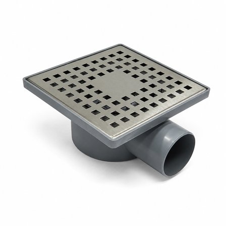 15x15 Paslanmaz Izgaralı Yandan Çıkışlı 50'lik Banyo Yer Süzgeci