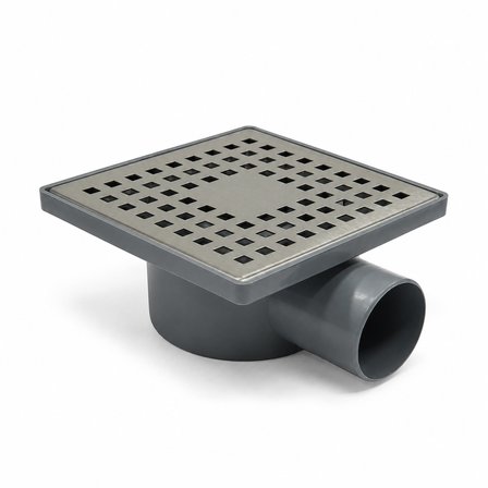 15x15 Paslanmaz Izgaralı Yandan Çıkışlı 50'lik Banyo Yer Süzgeci