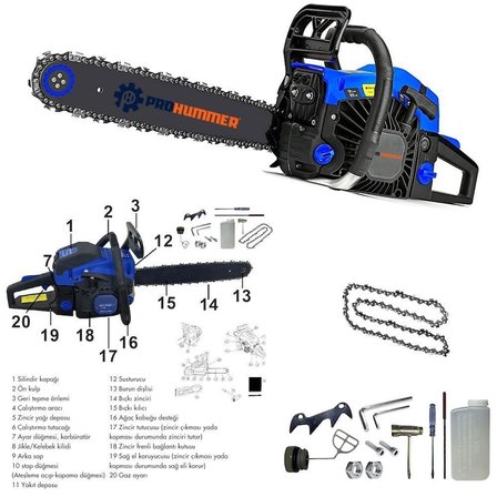 Prohummer PH030 Benzinli Ağaç Motoru - 52cc 2.8 HP(Mavi)