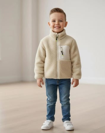 Unisex Çocuk Yumuşak Dokulu Astarlı Fermuarlı Cepli Peluş Hırka