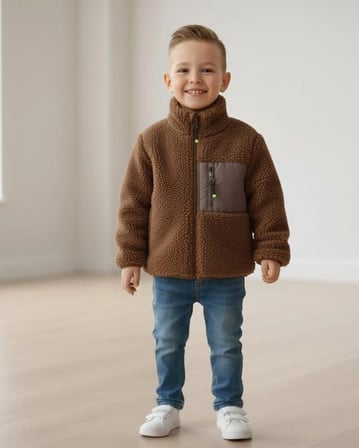 Unisex Çocuk Yumuşak Dokulu Astarlı Fermuarlı Cepli Peluş Hırka