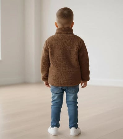 Unisex Çocuk Yumuşak Dokulu Astarlı Fermuarlı Cepli Peluş Hırka