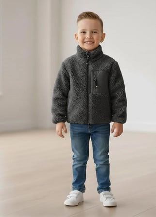 Unisex Çocuk Yumuşak Dokulu Astarlı Fermuarlı Cepli Peluş Hırka