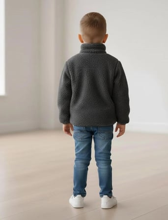 Unisex Çocuk Yumuşak Dokulu Astarlı Fermuarlı Cepli Peluş Hırka