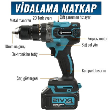 Prohummer PH252 Profesyonel Akülü Süper 5li Matkap Seti - 125mm Avuç Taşlama, Sds Plus Kırıcı Delici Hilti, Somun Sıkma Sökme, Vidalama Matkap, Budama Testere