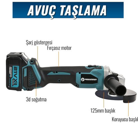 Prohummer PH252 Profesyonel Akülü Süper 5li Matkap Seti - 125mm Avuç Taşlama, Sds Plus Kırıcı Delici Hilti, Somun Sıkma Sökme, Vidalama Matkap, Budama Testere