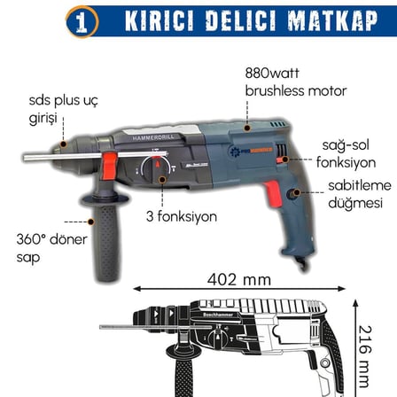 Prohummer Ph262 Elektrikli 4 lü Grup Seti - Kırıcı Delici + 13mm Darbeli Vidalama Matkap + 125mm Avuç Taşlama + Dekupaj Testere