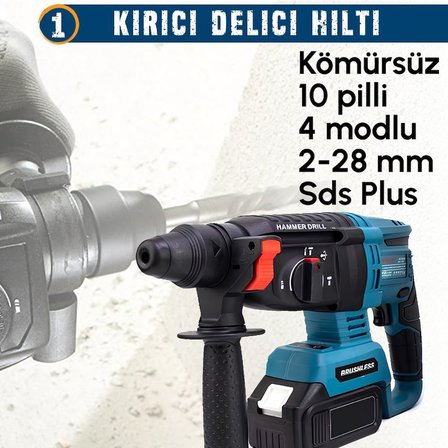 Prohummer PH279 Akülü Kömürsüz 3IN1 Matkap Seti - (800Nm Somun Sökme, Kırıcı Delici , 125mm Avuç Taşlama, Powerbank ve Led)21v 4ah